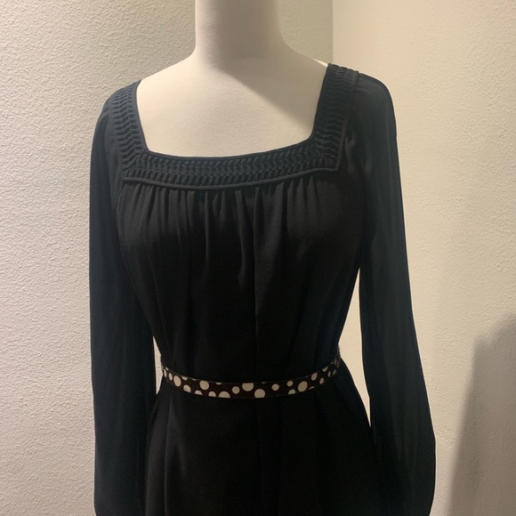 HANAE MORI- Vintage 1970s Black Midi Dress 
Square Neck Sheer - Picture 2 of 10